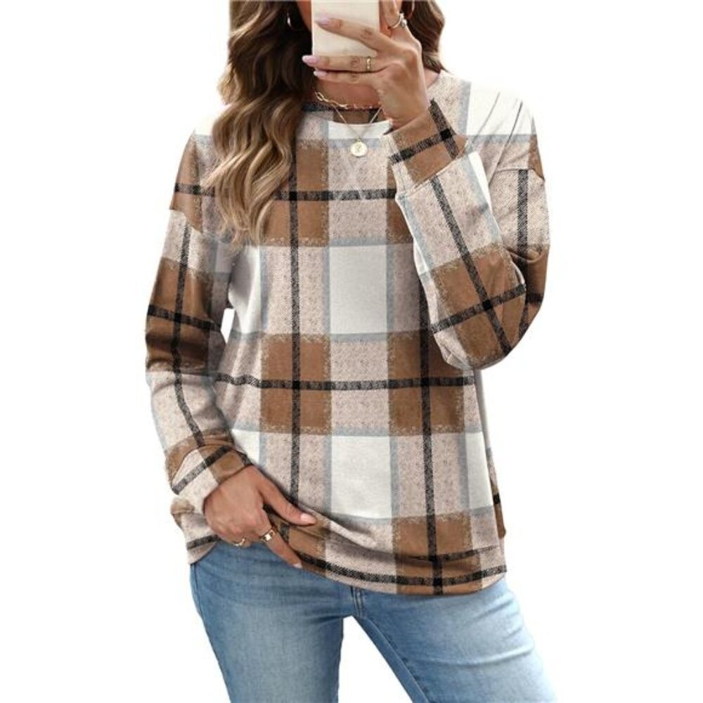 Women's Crew Neck Sweatshirt Loose Pullover Long Sleeve Shirts Soft Tops